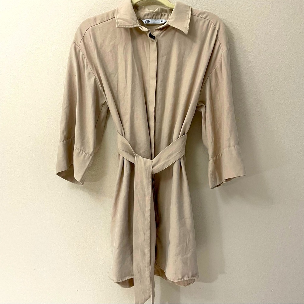 Zara Tan Midi Dress with Belt Size Small